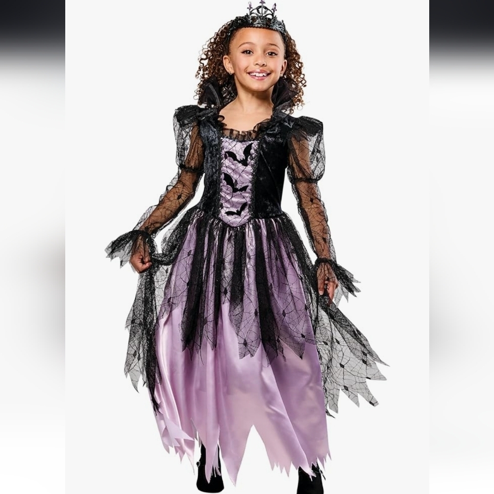 Girls' Purple and Black Spiderweb Witch Costume Dress